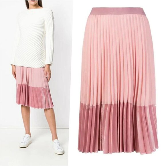 Pinko Pleated Crepe Velvet Midi Skirt Pink 2 NWOT - Picture 1 of 9